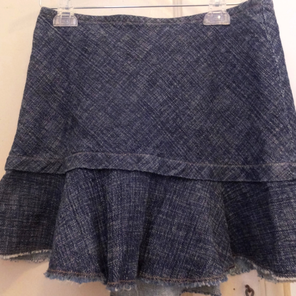 Parallel Dark Denim Jeans Skirt with Ruffled Hem